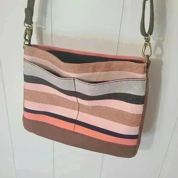 Fossil Classic Dawson Multi Colored Striped Canvas Crossbody Purse Bag - Picture 6 of 6